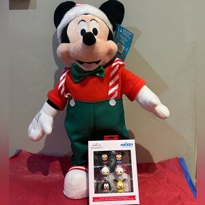 Disney Mickey Mouse Plush Holiday Greeter With 6 Mickey Mouse Hallmark Ornaments